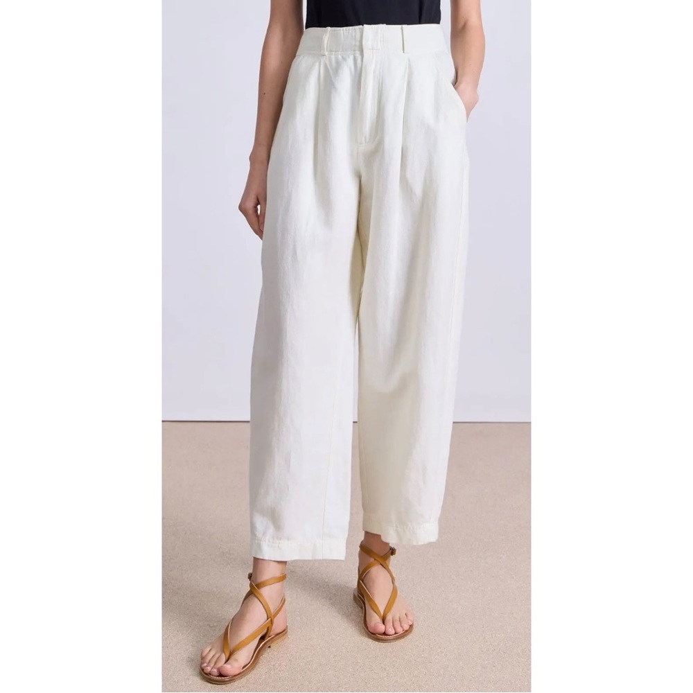 NWT Apiece Apart Bari Crop Trouser - Cream White Barrel Leg Cotton Linen Pants